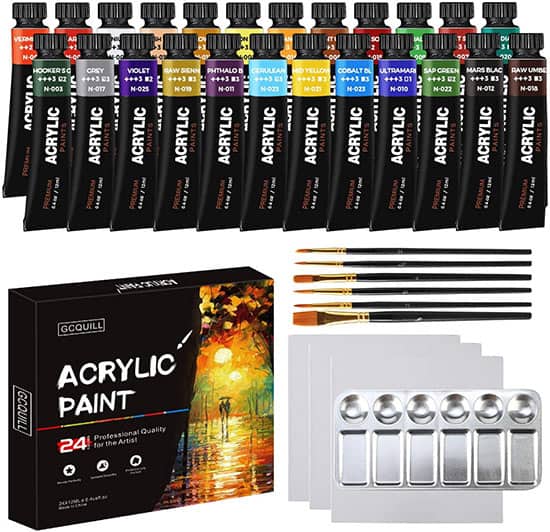 GC Quill acrylverfset met 24 tubes, 6 pensen en RVS palet