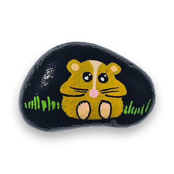 Een voorbeeld van een happy stone met een hamster